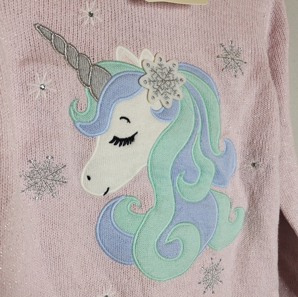 NWT Cynthia Rowley Unicorn 2-Piece Pink Metallic Sweater Snowflake Pants  Small - Picture 7 of 15